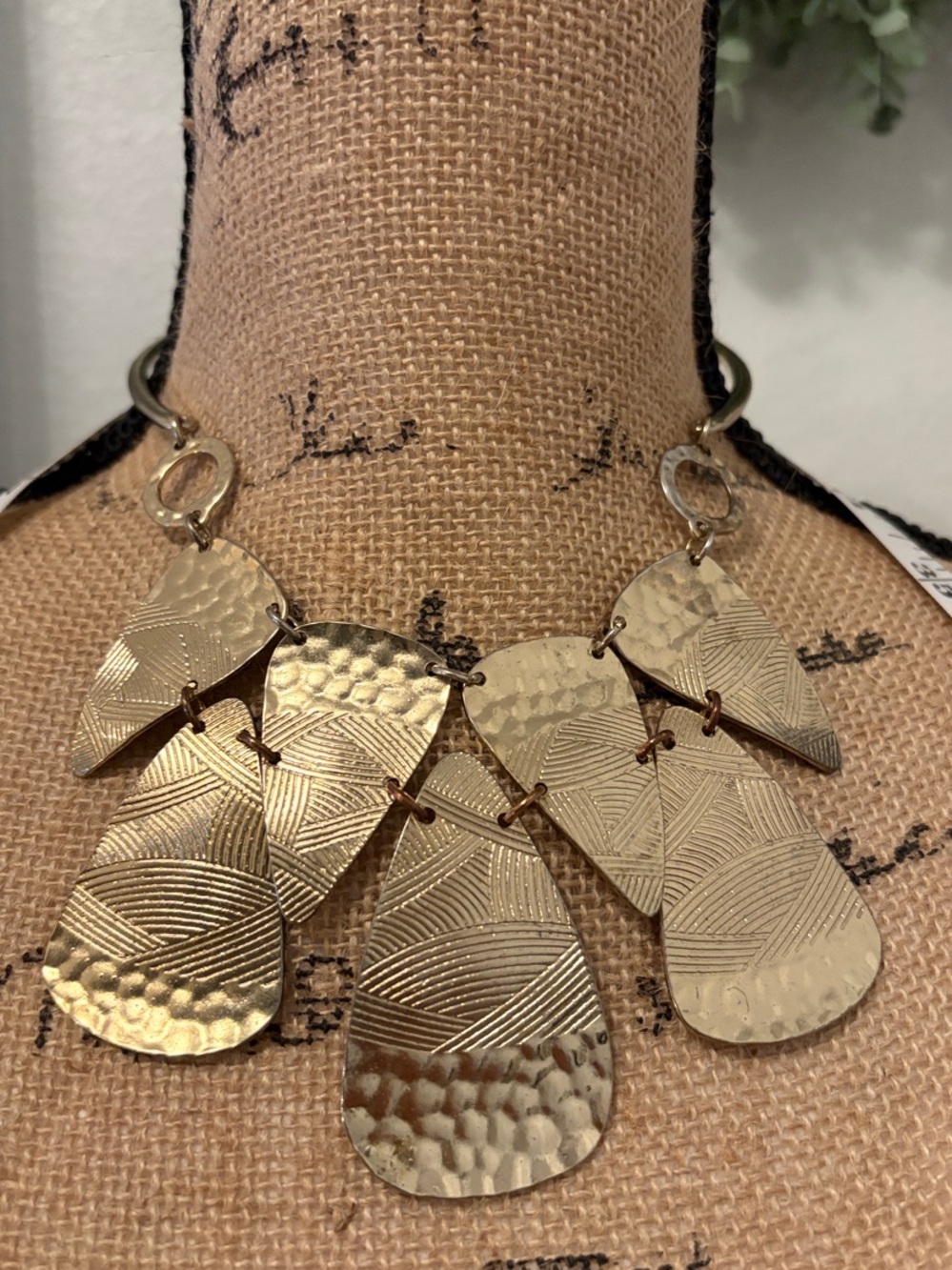 Chico's Gold Textured Layered Teardrop Necklace